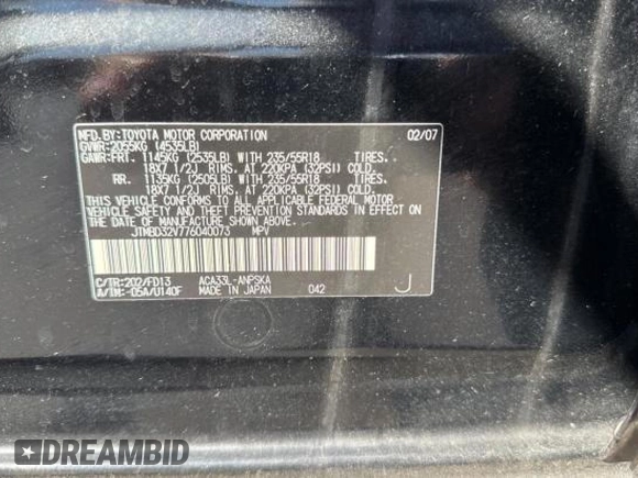 2007 Toyota RAV4 Sport with VIN JTMBD32V776040073, listed as a Copart auction lot 48745805 with 141,354 mi miles and Clean Title. Bid and sale history available at carsss.com. Image 10.
