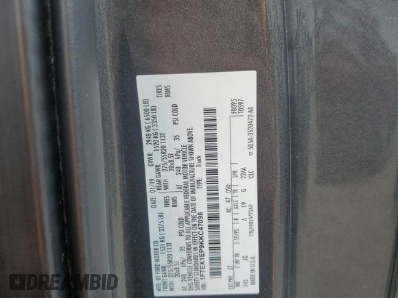 2019 Ford F-150 XL with VIN 1FTEX1EP9KKC47098, listed as a Copart auction lot 60653275 with 104,823 mi miles and Salvage title. Bid and sale history available at DreamBid. Image 12.