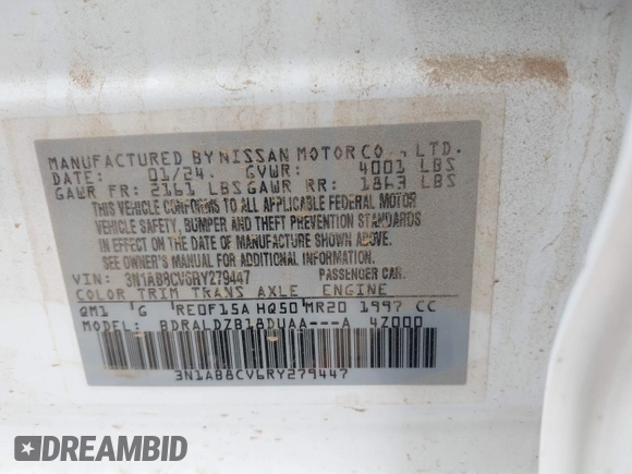 2024 Nissan Sentra SV with VIN 3N1AB8CV6RY279447, listed as a IAAI auction lot 42306959 with 21,720 mi miles and . Bid and sale history available at DreamBid. Image 9.
