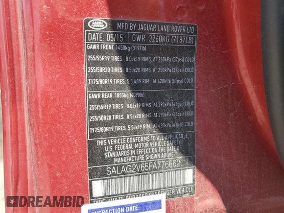 2015 Land Rover LR4 HSE с VIN SALAG2V65FA776662, выставлен на аукционе Copart как лот 59210775 с пробегом 84 640 миль миль и Чистый • Clean title. История ставок и продаж доступна на DreamBid. Изображение 13.