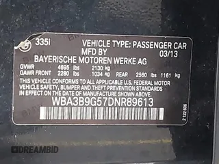 2013 BMW 3 Series 335i xDrive with VIN WBA3B9G57DNR89613, listed as a IAAI auction lot 41388524 with 149,068 mi miles and . Bid and sale history available at DreamBid. Image 9.