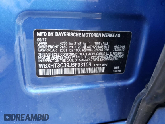 2018 BMW X1 xDrive28i with VIN WBXHT3C39J5F93109, listed as a Copart auction lot 73660962 with 43,470 mi miles. Bid and sale history available at carsss.com. Image 14.