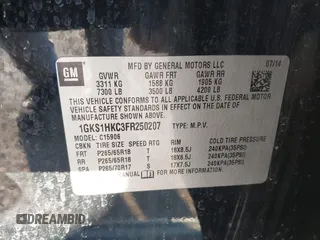 2015 GMC Yukon XL SLT with VIN 1GKS1HKC3FR250207, listed as a IAAI auction lot 41424234 with 183,233 mi miles. Bid and sale history available at carsss.com. Image 9.