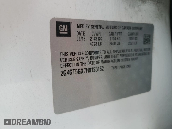 2017 Buick Regal GS with VIN 2G4GT5GX7H9123152, listed as a Copart auction lot 47618405 with 112,106 mi miles and Salvage title. Bid and sale history available at DreamBid. Image 12.