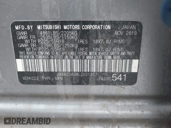 2020 Mitsubishi Outlander ES z VIN JA4AZ3A34LZ021352, wystawiony jako IAAI lot #41853465 z przebiegiem 92 412 mil mil oraz . Historia ofert i sprzedaży dostępna na DreamBid. Obrazek 9.