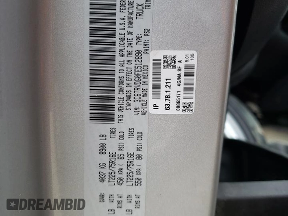 2015 Ram ProMaster Cargo with VIN 3C6TRVDG0FE512890, listed as a Copart auction lot 46890874 with 147,963 mi miles and Salvage Title. Bid and sale history available at DreamBid. Image 14.