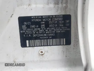 2021 Hyundai Accent SE with VIN 3KPC24A62ME150643, listed as a IAAI auction lot 41979286 with 46,307 mi miles. Bid and sale history available at carsss.com. Image 9.