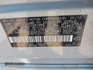 2012 Lexus IS 250 z VIN JTHBF5C27C5167544, wystawiony jako IAAI lot #41917624 z przebiegiem 119 264 mil mil oraz . Historia ofert i sprzedaży dostępna na DreamBid. Obrazek 9.