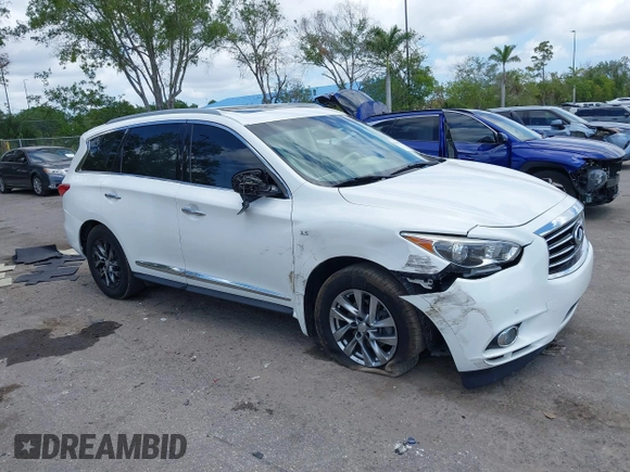 2014 Infiniti QX60 with VIN 5N1AL0MN9EC526405, listed as a IAAI auction lot 42154218 with 111,761 mi miles and . Bid and sale history available at DreamBid. Image 1.