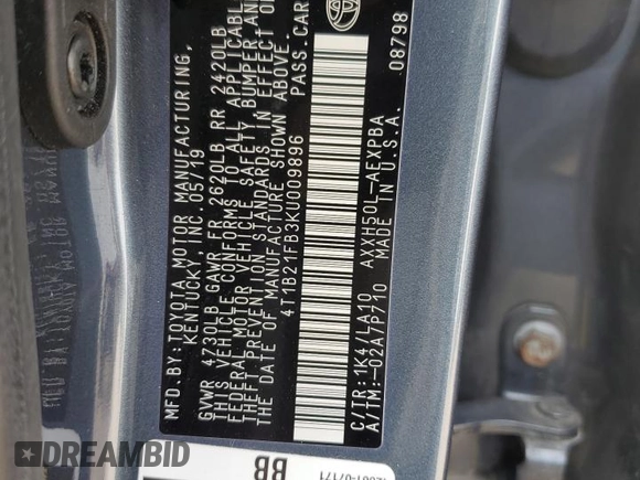 2019 Toyota Avalon Limited Hybrid z VIN 4T1B21FB3KU009896, wystawiony jako Copart lot #52939325 z przebiegiem 40 597 mil mil oraz Szkoda całkowita • Salvage title. Historia ofert i sprzedaży dostępna na DreamBid. Obrazek 14.