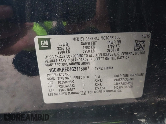 2016 Chevrolet Silverado 1500 LT with VIN 1GCVKREC4GZ113687, listed as a IAAI auction lot 42107434 with 95,577 mi miles and . Bid and sale history available at DreamBid. Image 9.