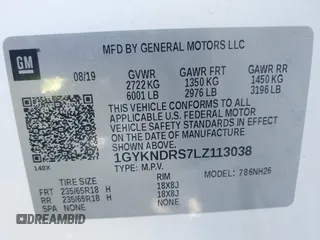2020 Cadillac XT5 Premium Luxury AWD with VIN 1GYKNDRS7LZ113038, listed as a IAAI auction lot 42040298 with 42,707 mi miles and . Bid and sale history available at DreamBid. Image 9.