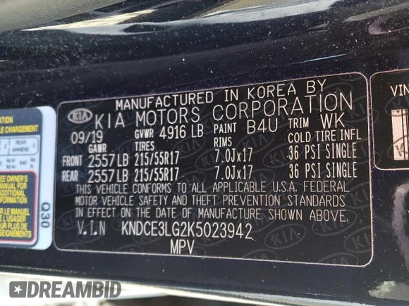 2019 Kia Niro EX Premium with VIN KNDCE3LG2K5023942, listed as a Copart auction lot 71838294 with 36,456 mi miles and Salvage Title. Bid and sale history available at DreamBid. Image 13.