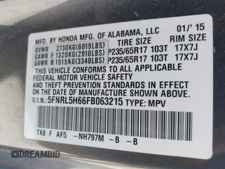 2015 Honda Odyssey EX-L with VIN 5FNRL5H66FB063215, listed as a IAAI auction lot 41846532 with 153,048 mi miles and . Bid and sale history available at carsss.com. Image 9.