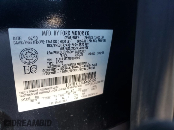 2014 Lincoln MKS EcoBoost with VIN 1LNHL9FT2EG600500, listed as a Copart auction lot 83764694 with 74,949 mi miles and Salvage title. Bid and sale history available at DreamBid. Image 12.