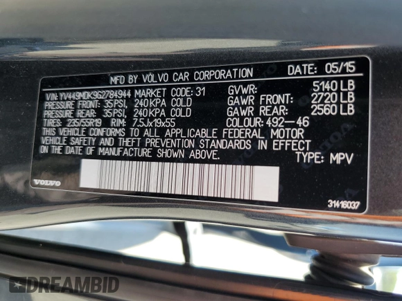 2016 Volvo XC60 T6 Drive-E z VIN YV449MDK9G2784944, wystawiony jako Copart lot #57964524 z przebiegiem 76 139 mil mil oraz Szkoda całkowita • Salvage title. Historia ofert i sprzedaży dostępna na DreamBid. Obrazek 12.