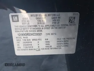2017 Cadillac XT5 Luxury AWD with VIN 1GYKNDRS3HZ238321, listed as a IAAI auction lot 41838372 with 87,454 mi miles and . Bid and sale history available at DreamBid. Image 9.