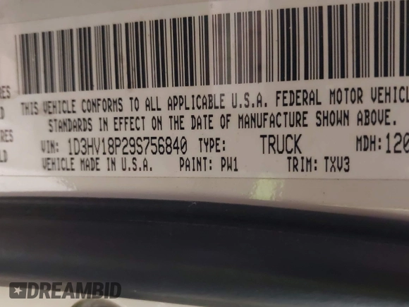 2009 Dodge 1500 TRX with VIN 1D3HV18P29S756840, listed as a IAAI auction lot 41286865 with 120,949 mi miles and . Bid and sale history available at carsss.com. Image 9.