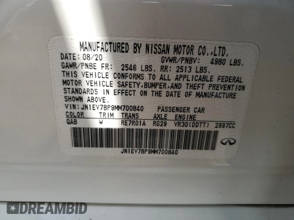 2021 Infiniti Q50 Luxe z VIN JN1EV7BP9MM700840, wystawiony jako Copart lot #51278255 z przebiegiem 38 056 mil mil oraz Szkoda całkowita • Salvage title. Historia ofert i sprzedaży dostępna na DreamBid. Obrazek 14.
