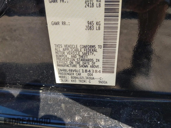 2020 Nissan Altima S z VIN 1N4BL4BV6LC184384, wystawiony jako IAAI lot #42312170 z przebiegiem 85 979 mil mil oraz . Historia ofert i sprzedaży dostępna na DreamBid. Obrazek 9.