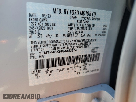 2023 Ford Mustang Mach-E GT with VIN 3FMTK4SX9PMA43974, listed as a Copart auction lot 57683925 with 50,839 mi miles and Salvage title. Bid and sale history available at DreamBid. Image 12.