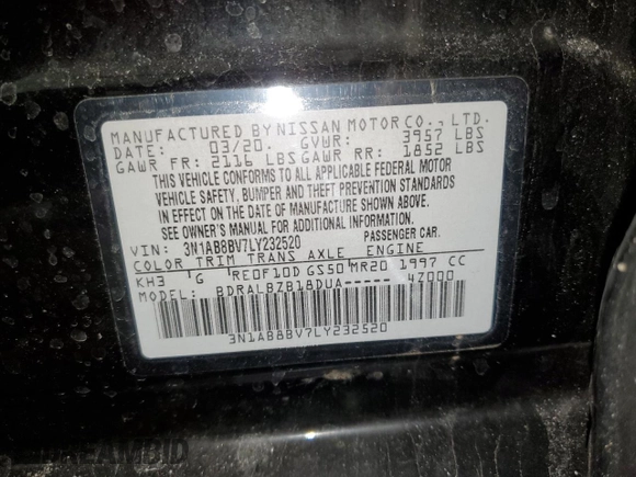 2020 Nissan Sentra S with VIN 3N1AB8BV7LY232520, listed as a Copart auction lot 49488435 with 47,225 mi miles and Salvage Title. Bid and sale history available at carsss.com. Image 12.