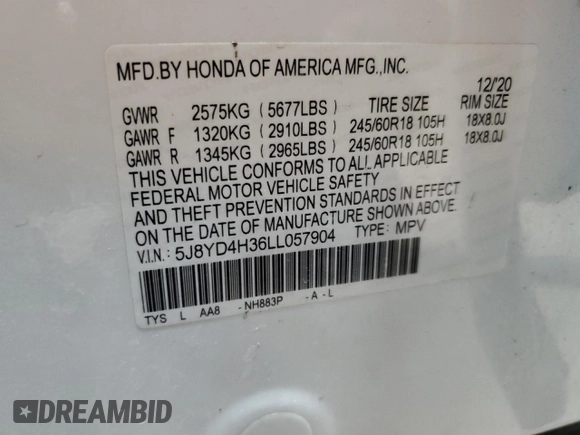 2020 Acura MDX with VIN 5J8YD4H36LL057904, listed as a Copart auction lot 44463045 with 60,436 mi miles and Salvage Title. Bid and sale history available at carsss.com. Image 15.