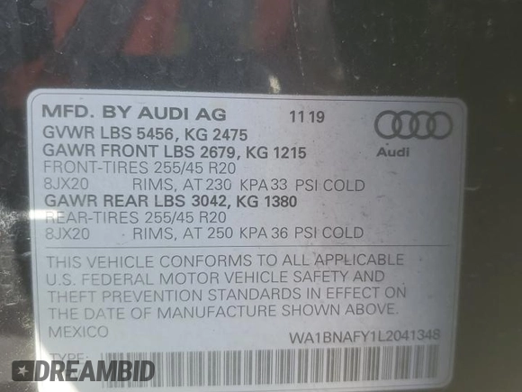 2020 Audi Q5 Premium Plus z VIN WA1BNAFY1L2041348, wystawiony jako Copart lot #54610025 z przebiegiem 59 132 mil mil oraz Szkoda całkowita • Salvage title. Historia ofert i sprzedaży dostępna na DreamBid. Obrazek 12.