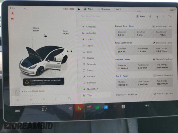 2023 Tesla Model 3 Long Range with VIN 5YJ3E1EB1PF603100, listed as a Copart auction lot 54945865 with 22,865 mi miles and Salvage Title. Bid and sale history available at DreamBid. Image 9.