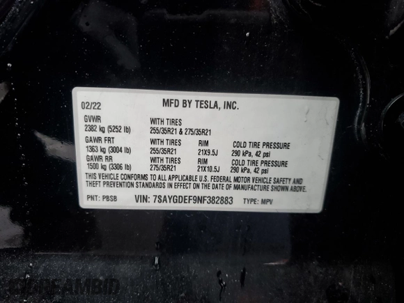 2022 Tesla Model Y Performance z VIN 7SAYGDEF9NF382883, wystawiony jako Copart lot #52028085 z przebiegiem 49 108 mil mil oraz Szkoda całkowita • Salvage title. Historia ofert i sprzedaży dostępna na DreamBid. Obrazek 13.