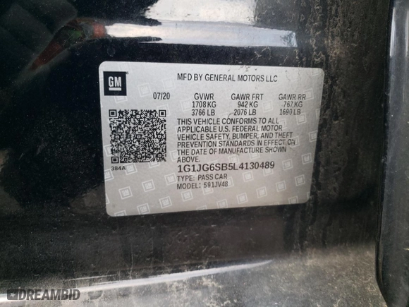 2020 Chevrolet Sonic LT with VIN 1G1JG6SB5L4130489, listed as a Copart auction lot 85939924 with 68,684 mi miles and Salvage Title. Bid and sale history available at carsss.com. Image 14.