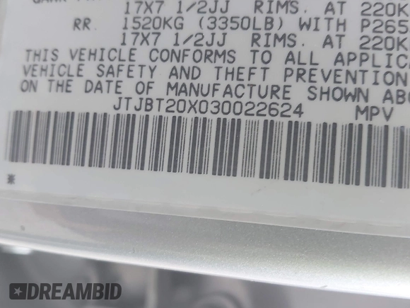 2003 Lexus GX 470 with VIN JTJBT20X030022624, listed as a IAAI auction lot 42001140 with 231,859 mi miles and . Bid and sale history available at carsss.com. Image 9.
