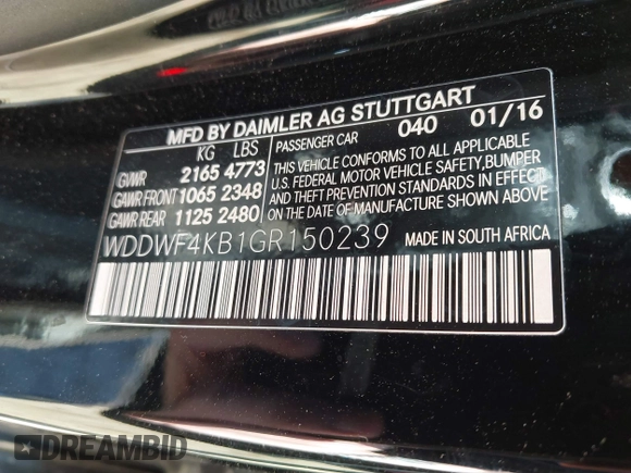 2016 Mercedes-Benz C 300 Luxury with VIN WDDWF4KB1GR150239, listed as a IAAI auction lot 42112415 with 227,620 mi miles and . Bid and sale history available at carsss.com. Image 9.
