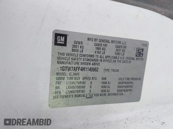 2017 GMC Savana Cargo z VIN 1GTW7AFF4H1149962, wystawiony jako IAAI lot #42215915 z przebiegiem 105 181 mil mil oraz . Historia ofert i sprzedaży dostępna na DreamBid. Obrazek 9.