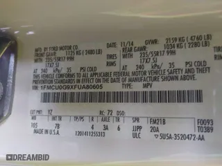 2015 Ford Escape SE with VIN 1FMCU0G9XFUA80605, listed as a IAAI auction lot 41942543 with 114,292 mi miles. Bid and sale history available at carsss.com. Image 9.