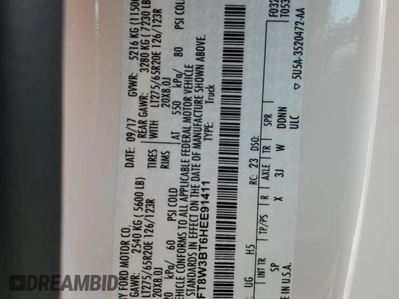 2017 Ford F-350 Platinum z VIN 1FT8W3BT6HEE91411, wystawiony jako Copart lot #60792275 z przebiegiem 131 786 mil mil oraz Szkoda całkowita • Salvage title. Historia ofert i sprzedaży dostępna na DreamBid. Obrazek 12.
