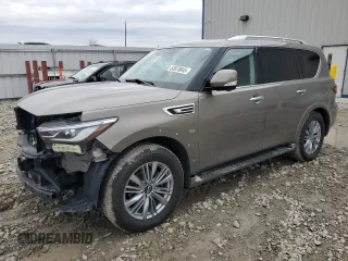 2019 Infiniti QX80 Luxe with VIN JN8AZ2NE1K9228506, listed as a Copart auction lot 53870845 with 103,938 mi miles and Salvage title. Bid and sale history available at DreamBid. Image 1.