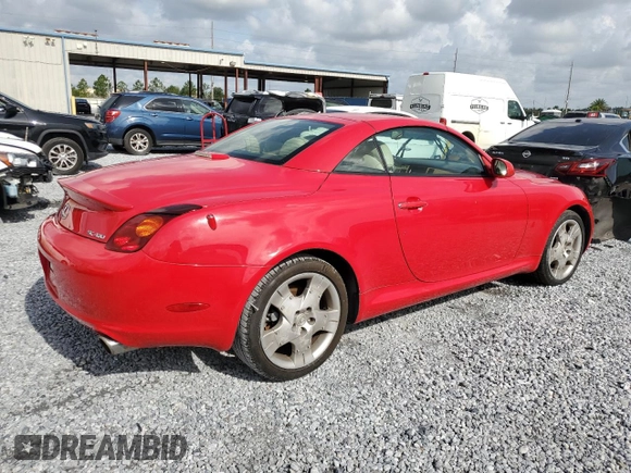 2005 Lexus SC 430 z VIN JTHFN48Y350063712, wystawiony jako Copart lot #64787075 z przebiegiem Nie podano mil oraz Szkoda całkowita • Salvage title. Historia ofert i sprzedaży dostępna na DreamBid. Obrazek 3.