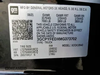 2021 Chevrolet Silverado 1500 LT Trail Boss with VIN 3GCPYFEDXMG373702, listed as a Copart auction lot 50700685 with 47,272 mi miles and Salvage Title. Bid and sale history available at DreamBid. Image 15.
