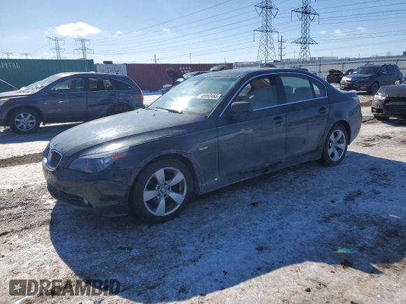 2007 BMW 5 Series 525i with VIN WBANE53537CW67100, listed as a Copart auction lot 45993465 with 145,939 mi miles and Salvage Title. Bid and sale history available at carsss.com. Image 1.