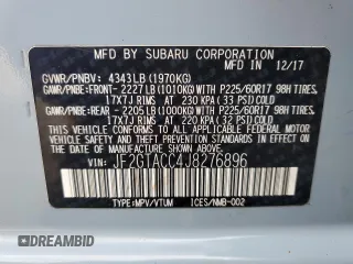 2018 Subaru Crosstrek Premium z VIN JF2GTACC4J8276896, wystawiony jako Copart lot #57694245 z przebiegiem 57 900 mil mil oraz Szkoda całkowita • Salvage title. Historia ofert i sprzedaży dostępna na DreamBid. Obrazek 12.