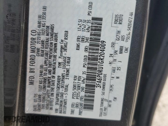 2016 Ford Fusion Titanium Hybrid with VIN 3FA6P0RU1GR204009, listed as a Copart auction lot 89110025 with 114,578 mi miles and Salvage Title. Bid and sale history available at carsss.com. Image 14.
