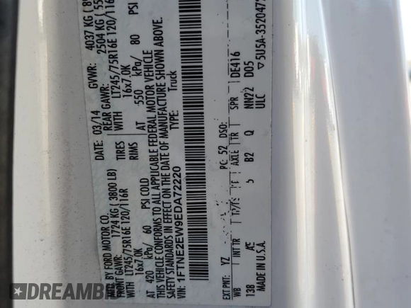 2014 Ford Econoline Cargo Commercial with VIN 1FTNE2EW9EDA72220, listed as a Copart auction lot 50025115 with 270,630 mi miles and Salvage Title. Bid and sale history available at DreamBid. Image 15.