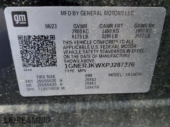 2023 Chevrolet Traverse RS with VIN 1GNERJKWXPJ287376, listed as a Copart auction lot 84826674 with 35,469 mi miles and Salvage Title. Bid and sale history available at carsss.com. Image 13.