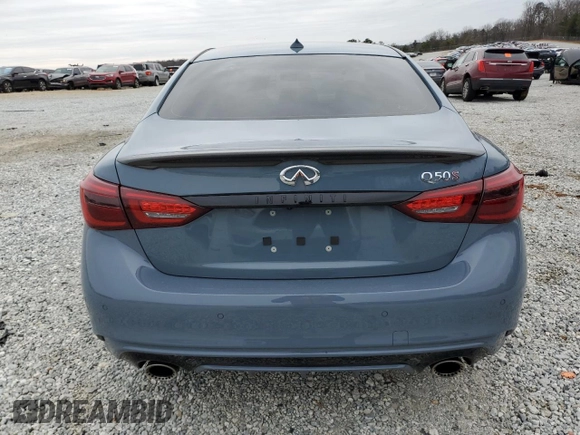 2021 Infiniti Q50 Red Sport 400 with VIN JN1FV7DPXMM850635, listed as a Copart auction lot 88910655 with 29,237 mi miles and Salvage Title. Bid and sale history available at DreamBid. Image 6.