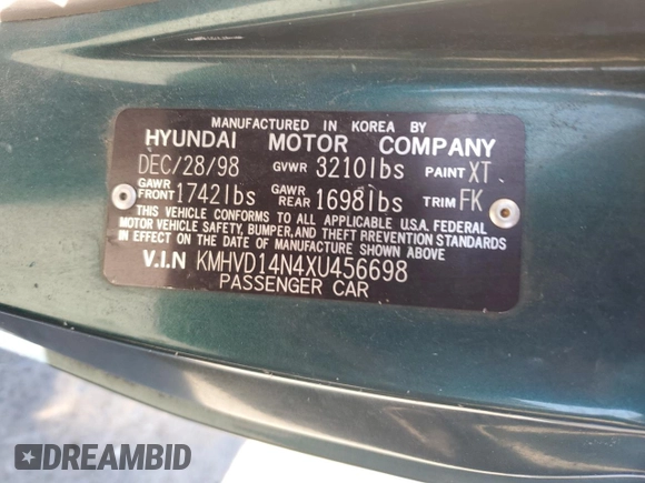 1999 Hyundai Accent z VIN KMHVD14N4XU456698, wystawiony jako Copart lot #41733345 z przebiegiem 197 574 mil mil oraz Szkody całkowita. Historia ofert i sprzedaży dostępna na DreamBid. Obrazek 13.