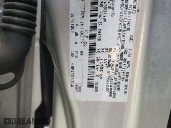 2014 Ford Focus SE with VIN 1FADP3K24EL436066, listed as a Copart auction lot 49893275 with 94,426 mi miles and Salvage Title. Bid and sale history available at carsss.com. Image 15.