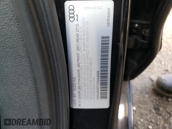 2015 Audi A6 2.0T Premium Plus with VIN WAUGFAFC3FN004928, listed as a Copart auction lot 37121273 with 160,887 mi miles. Bid and sale history available at carsss.com. Image 12.