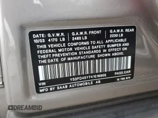 2004 Saab 9-3 with VIN YS3FD45Y741016905, listed as a Copart auction lot 54404045 with 170,435 mi miles and Salvage Title. Bid and sale history available at carsss.com. Image 12.