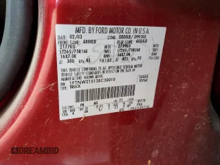 2003 Ford F-250 XL with VIN 1FTNW21S13EC30010, listed as a Copart auction lot 57105835 with Not provided miles and Salvage title. Bid and sale history available at DreamBid. Image 12.